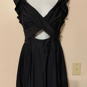 Black Cutout One-Piece Swimsuit with Ruffled Shoulders